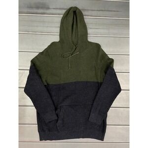 American Eagle Knitted Hoodie Mens 3XL Green Navy Blue Sweatshirt 100% Cotton